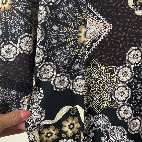 Signature Robbie Lee | Navy Elbow Sleeve Pocket Round Neck Graphic Print Dress L - Picture 15 of 17